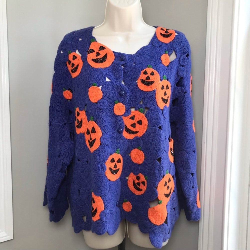 Vintage Michael Simon Halloween Crochet Cardigan Sweater ~ Women’s Large EUC - Picture 4 of 9